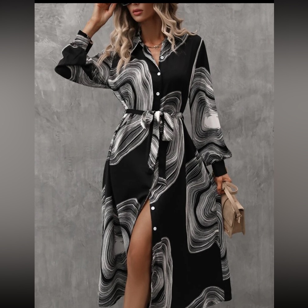 Clasi Annual Ring Print Belted Shirt Dress
